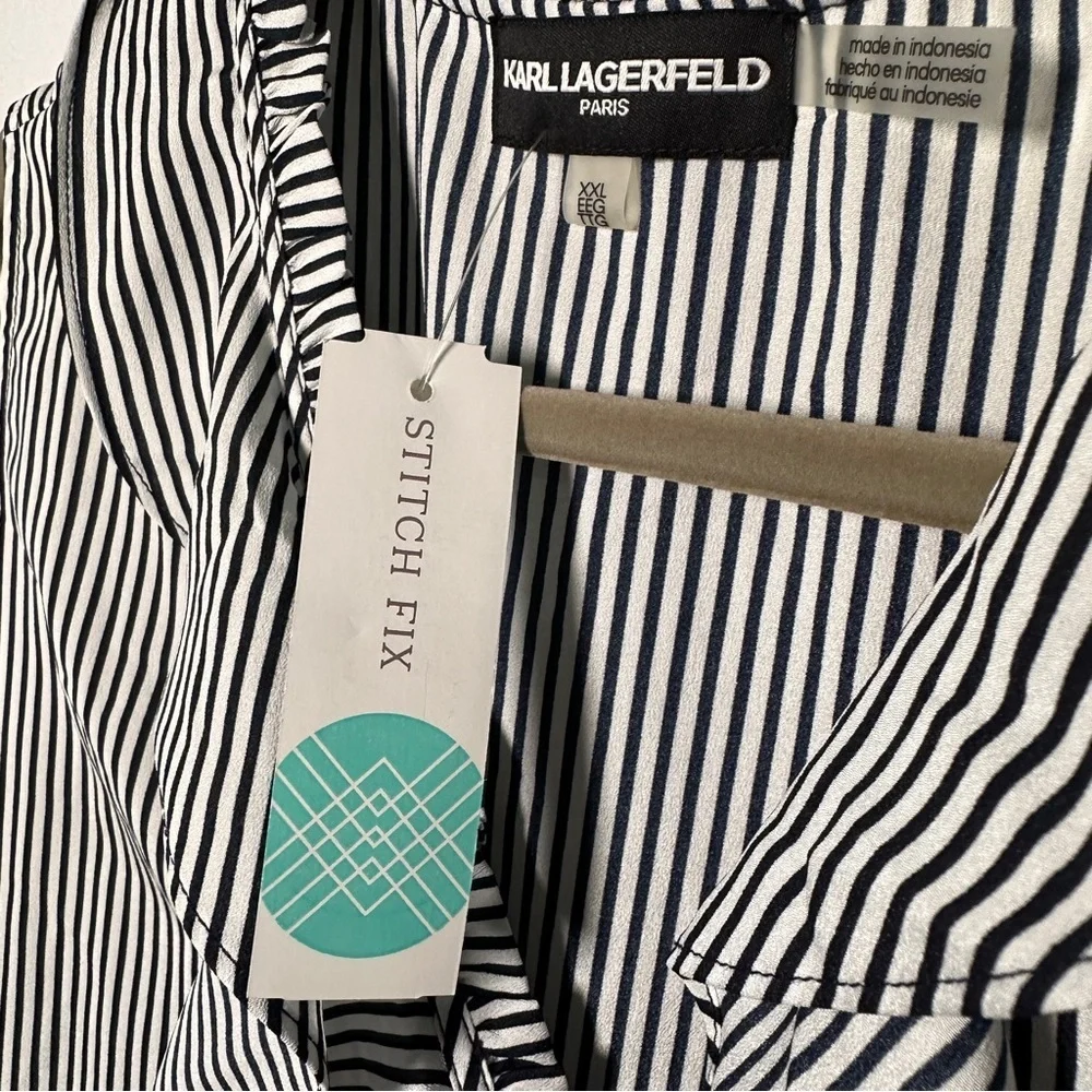 Karl Lagerfeld Women's Black and White Striped Blouse - Picture 7 of 14